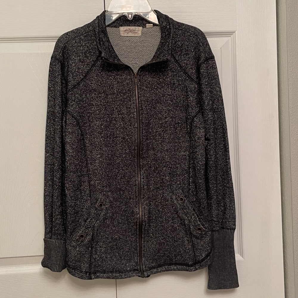 Vintage Cotton Heather Sweater Like Zip Jacket with Pockets Medium
